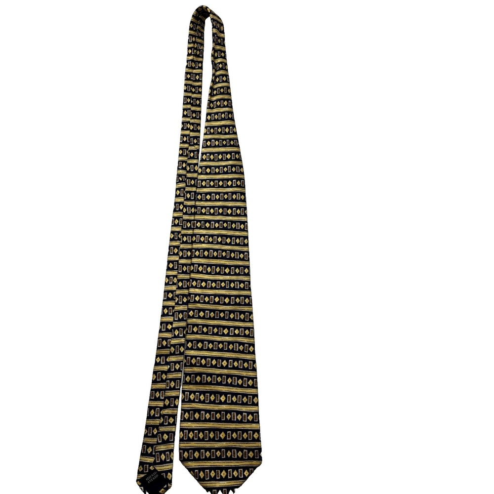 STAFFORD Men's Neck Tie ~ Blue, gold, yellow ~ Geometric Pattern